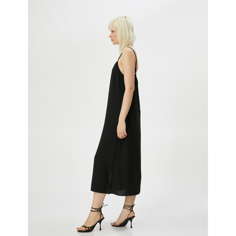 Koton Midi Dress with Thin Straps and Slit Detailed.