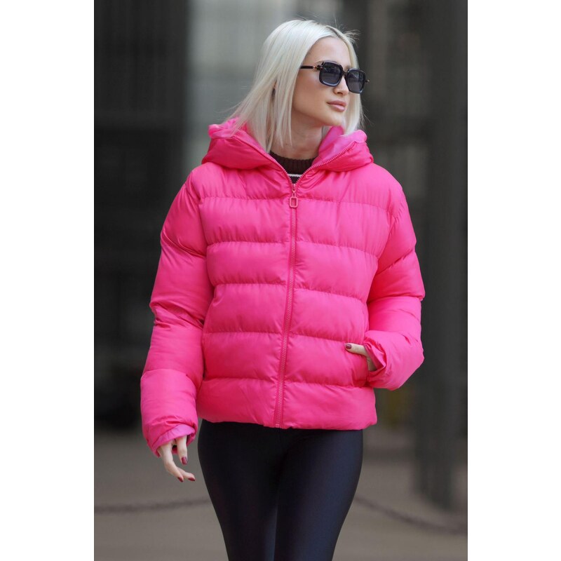 Madmext Women's Dark Pink Hooded Puffer Coat