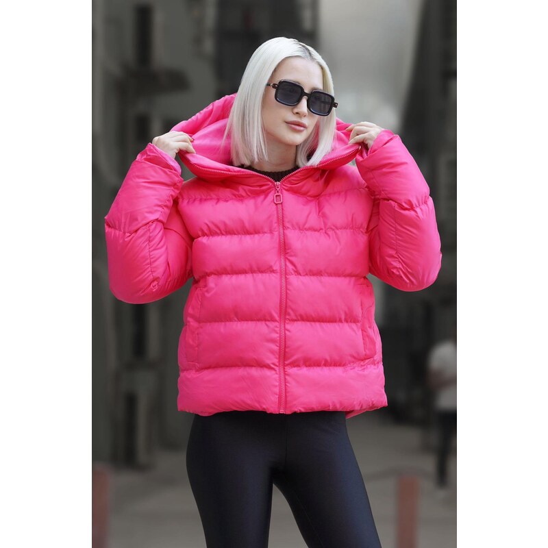 Madmext Women's Dark Pink Hooded Puffer Coat