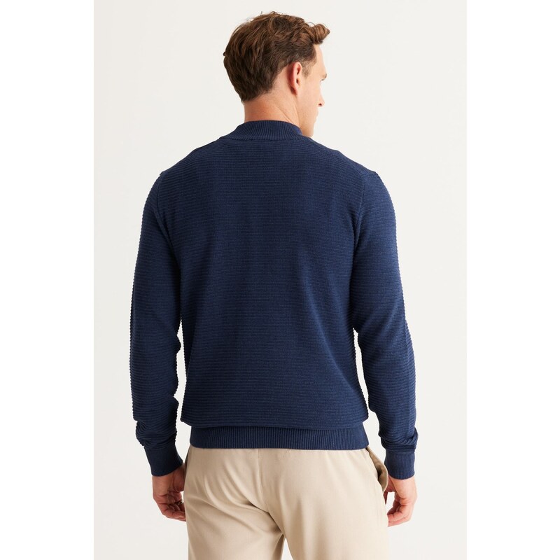 AC&Co / Altınyıldız Classics Men's Indigo Standard Fit Half Turtleneck Cotton Patterned Knitwear Sweater