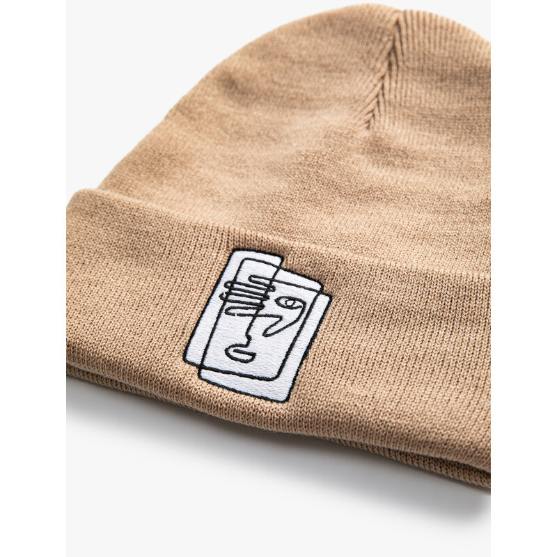 Koton Basic Knit Beanie with Embroidered Fold Detail.