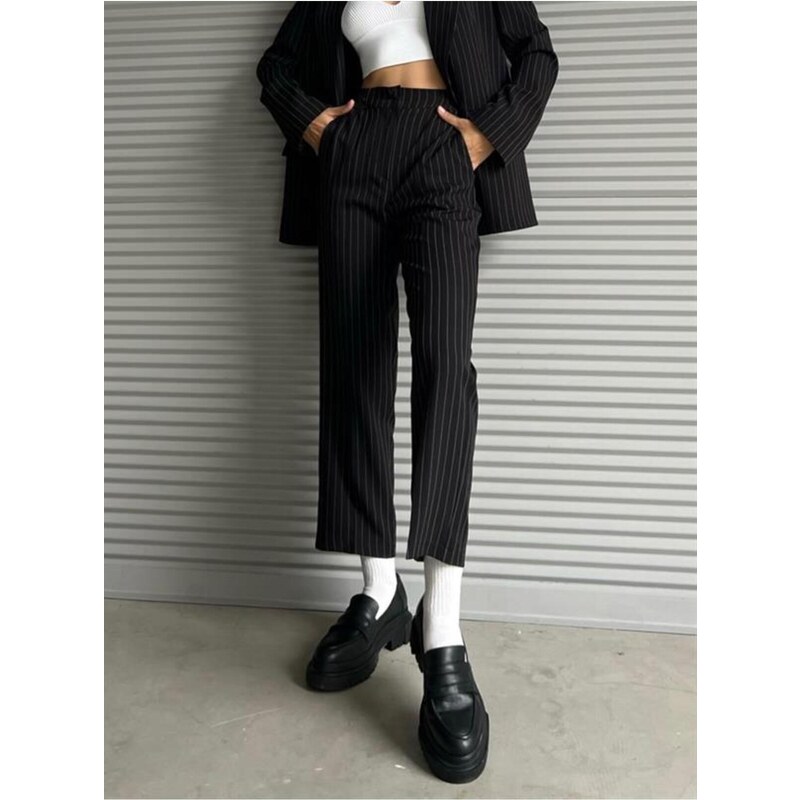 Laluvia Black Stripe Detailed Trousers