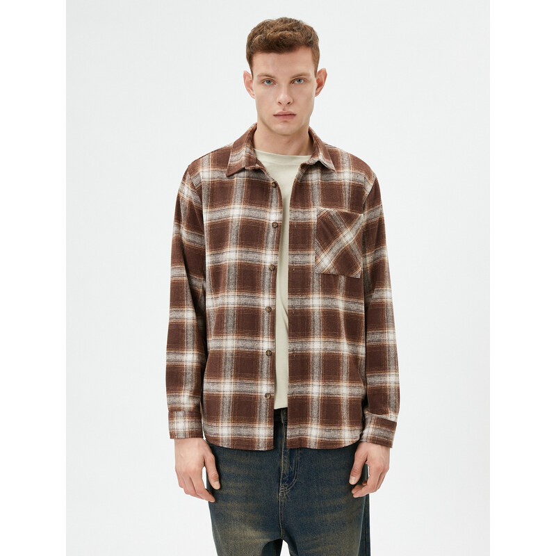 Koton Lumberjack Shirt Buttoned Pocket Detail Classic Collar Long Sleeve