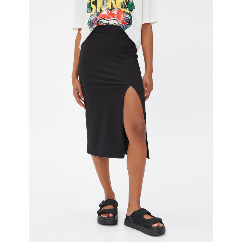 Koton Pencil Midi Skirt with a slit Elastic Waist