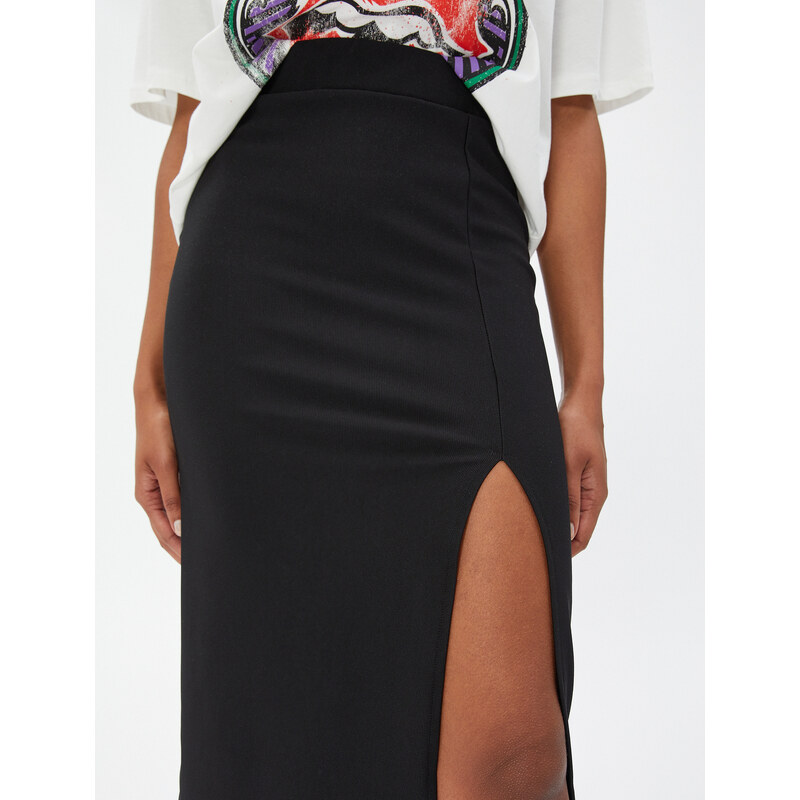 Koton Pencil Midi Skirt with a slit Elastic Waist