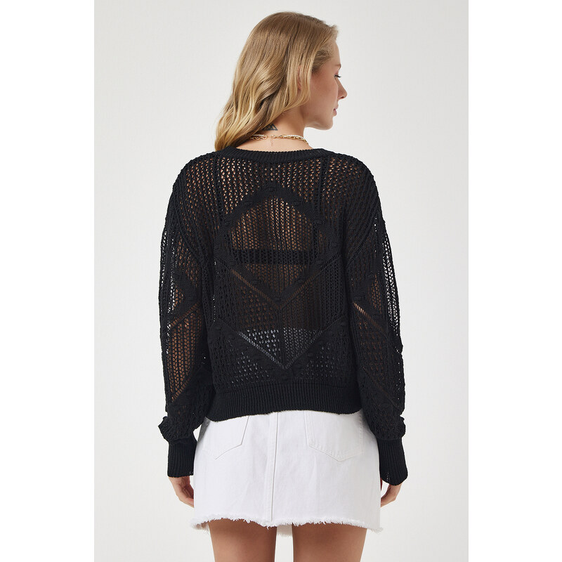 Happiness İstanbul Women's Black Openwork Seasonal Knitwear Sweater