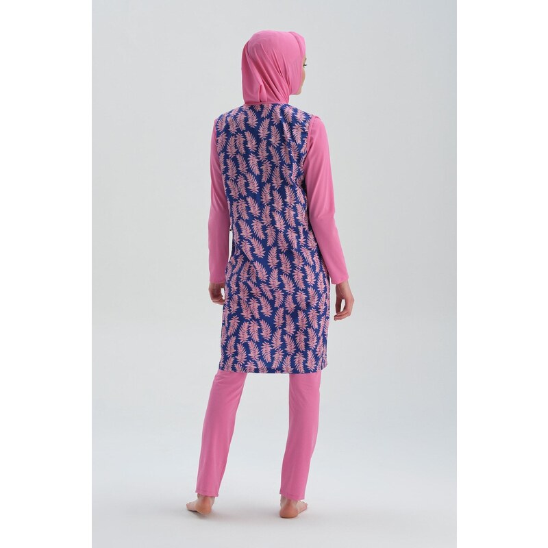 Dagi růžové vzorované hidžábové plavky s dlouhým rukávem