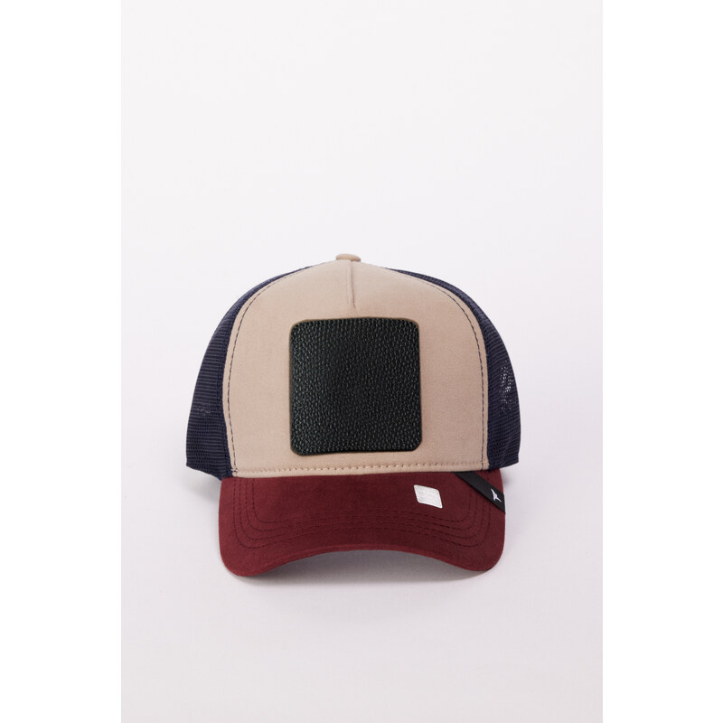 AC&Co / Altınyıldız Classics Men's Claret Red-Navy Blue 100% Cotton Color Block Hat with Changeable Stickers