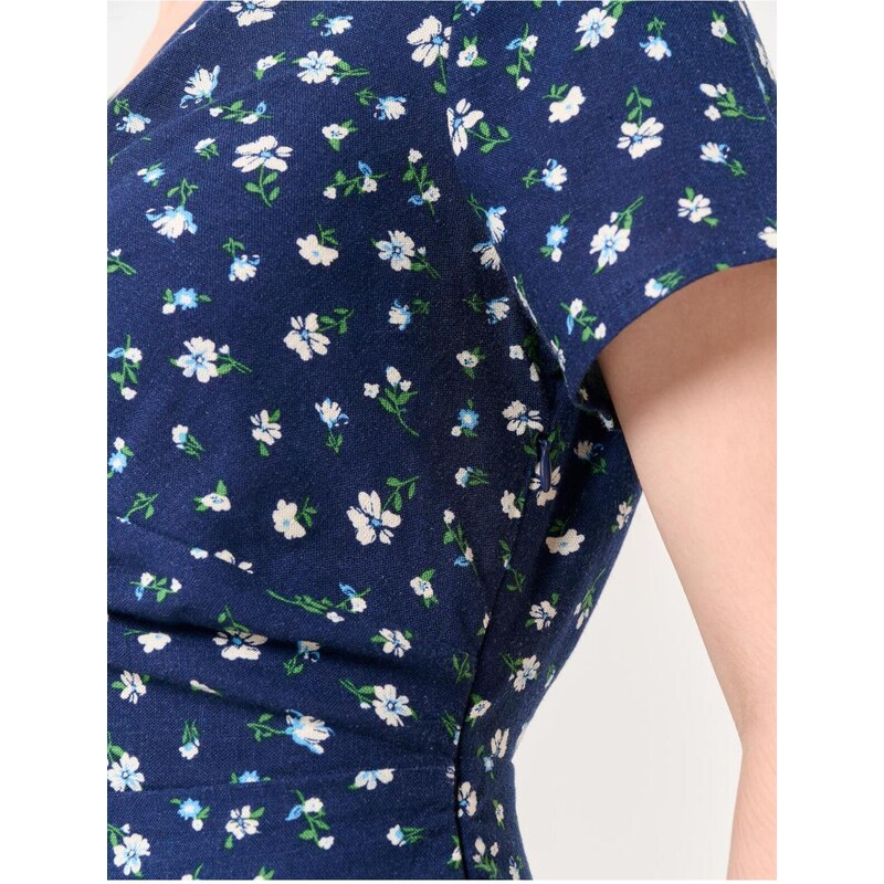 Jimmy Key Floral Print Short Jumpsuit with Short Sleeves, Navy Blue