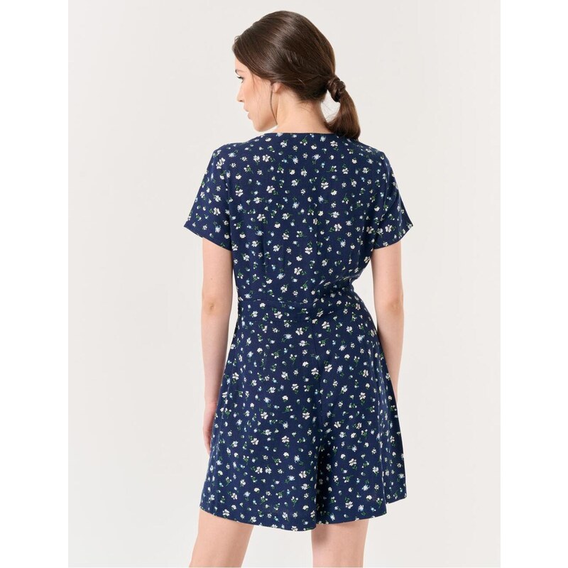 Jimmy Key Floral Print Short Jumpsuit with Short Sleeves, Navy Blue