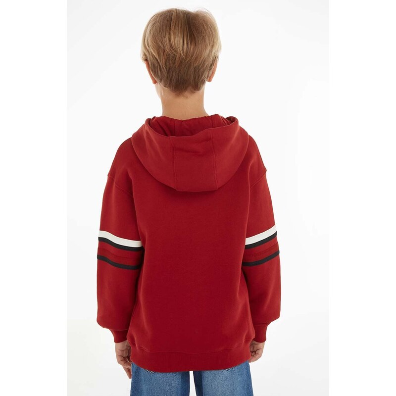 Dětská mikina Tommy Hilfiger červená barva, s kapucí, s aplikací