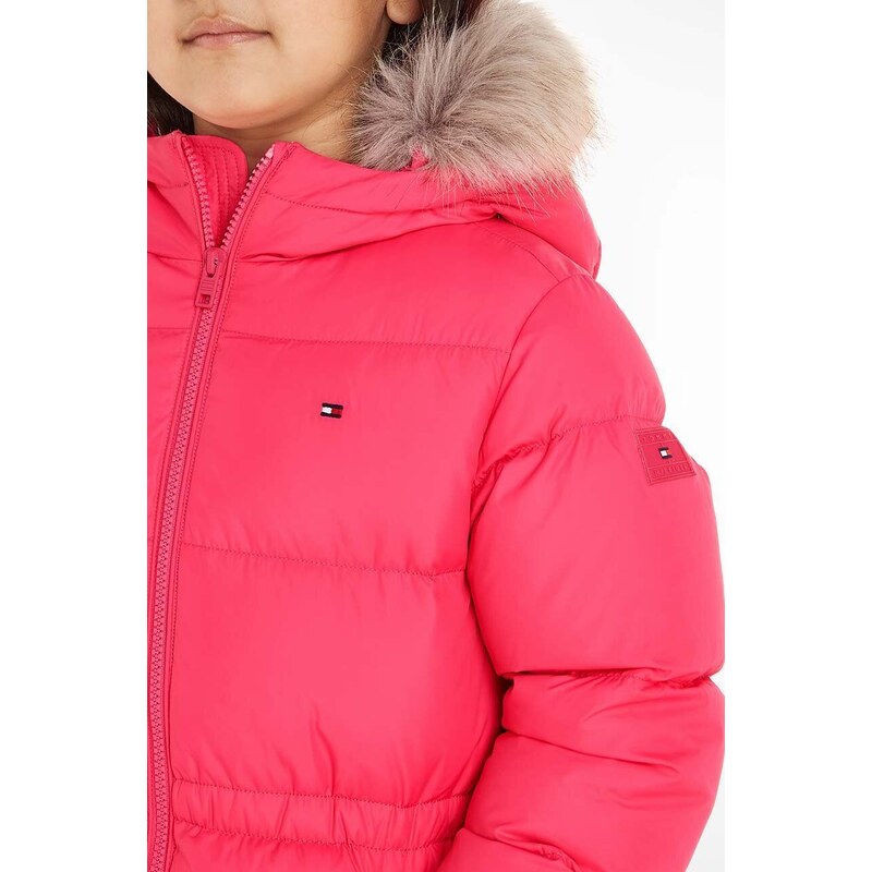 Dětská péřová bunda Tommy Hilfiger růžová barva