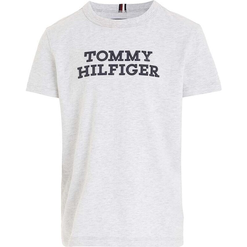 Dětské bavlněné tričko Tommy Hilfiger šedá barva, s potiskem