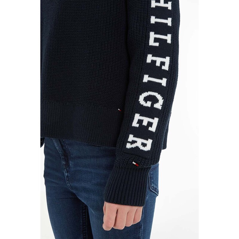 Dětský bavlněný svetr Tommy Hilfiger tmavomodrá barva, hřejivý