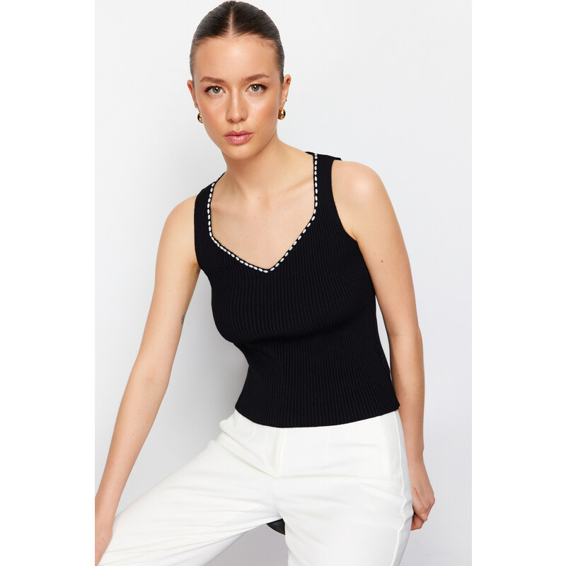Trendyol Black Pearl Embroidered Top Knitwear Blouse