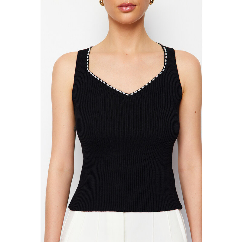 Trendyol Black Pearl Embroidered Top Knitwear Blouse