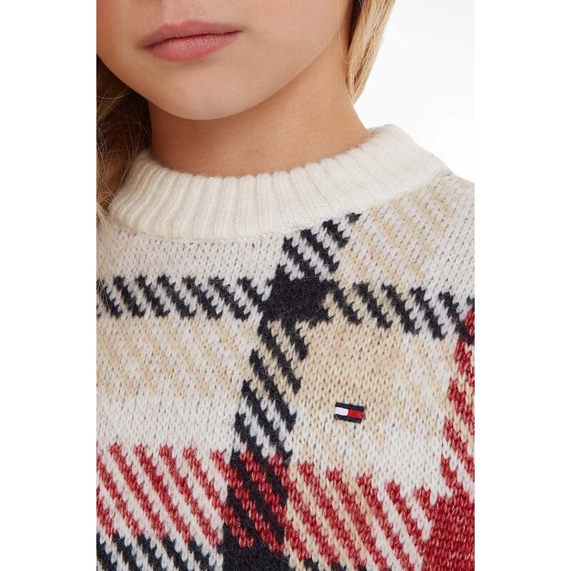 Dětský svetr s příměsí vlny Tommy Hilfiger bílá barva, hřejivý