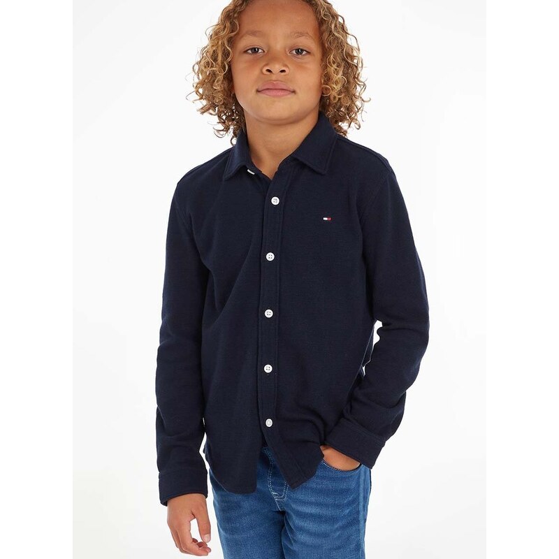 Dětská bavlněná košile Tommy Hilfiger tmavomodrá barva