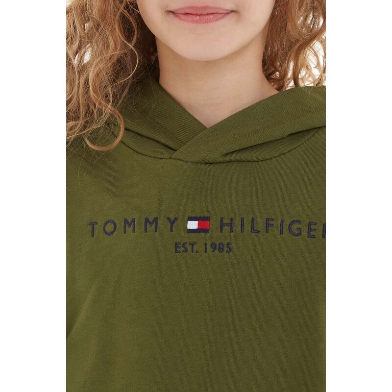 Dětská bavlněná mikina Tommy Hilfiger zelená barva, s kapucí, s aplikací