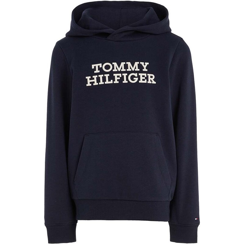 Dětská mikina Tommy Hilfiger tmavomodrá barva, s kapucí, s aplikací