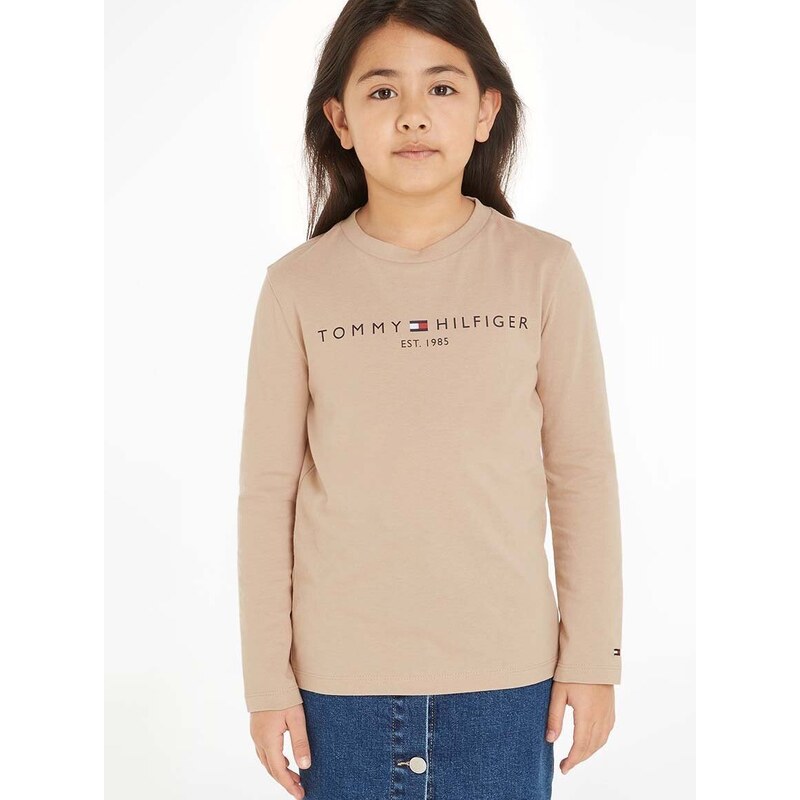 Dětská bavlněná košile s dlouhým rukávem Tommy Hilfiger béžová barva