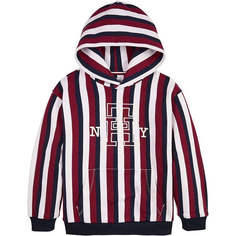 Dětská bavlněná mikina Tommy Hilfiger vínová barva, s kapucí, vzorovaná