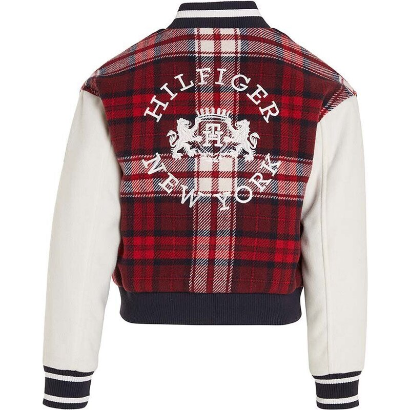 Dětská bomber bunda s příměsí vlny Tommy Hilfiger červená barva