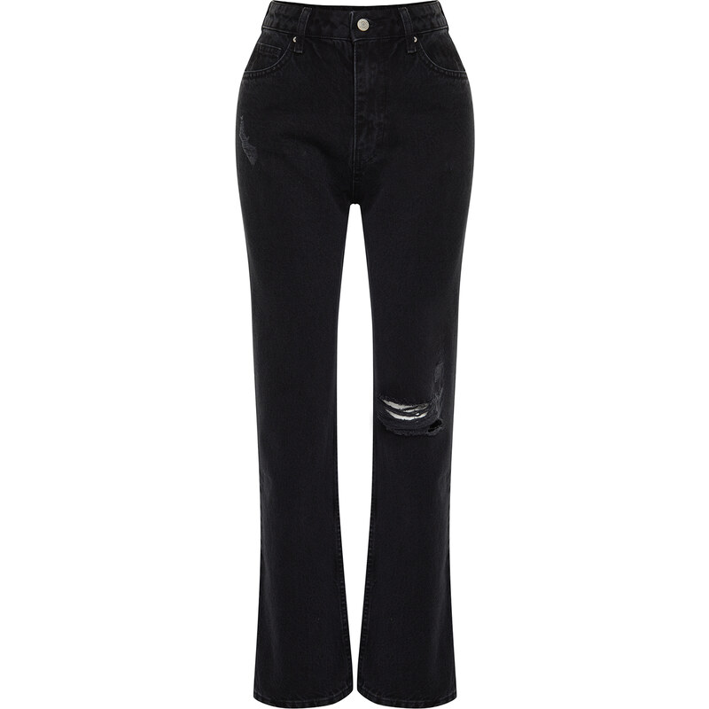 Trendyol Black Ripped High Waist Mom Jeans