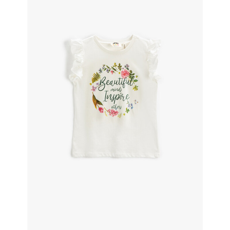 Koton Sleeveless Ruffled Floral T-Shirt Crew Neck