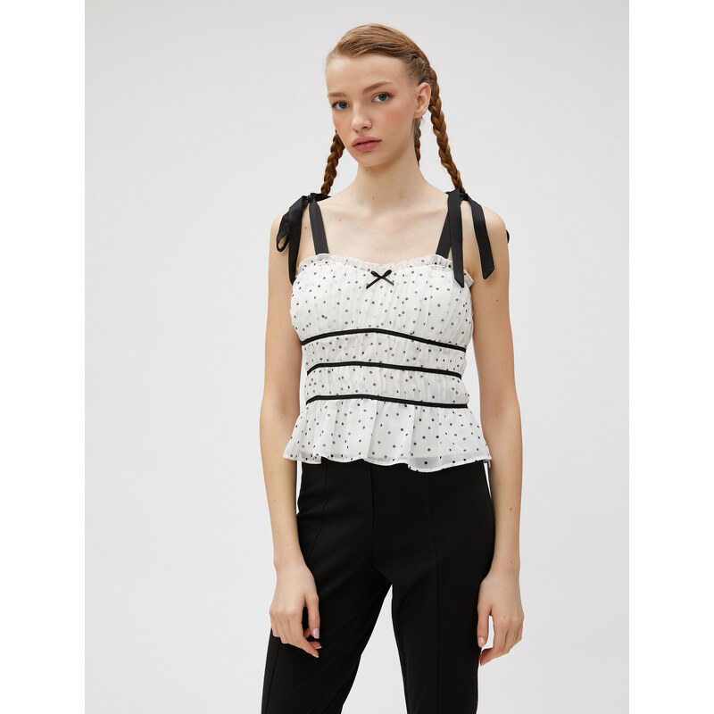 Koton Polka Dot Tulle Top Bowknot Strappy Gathered