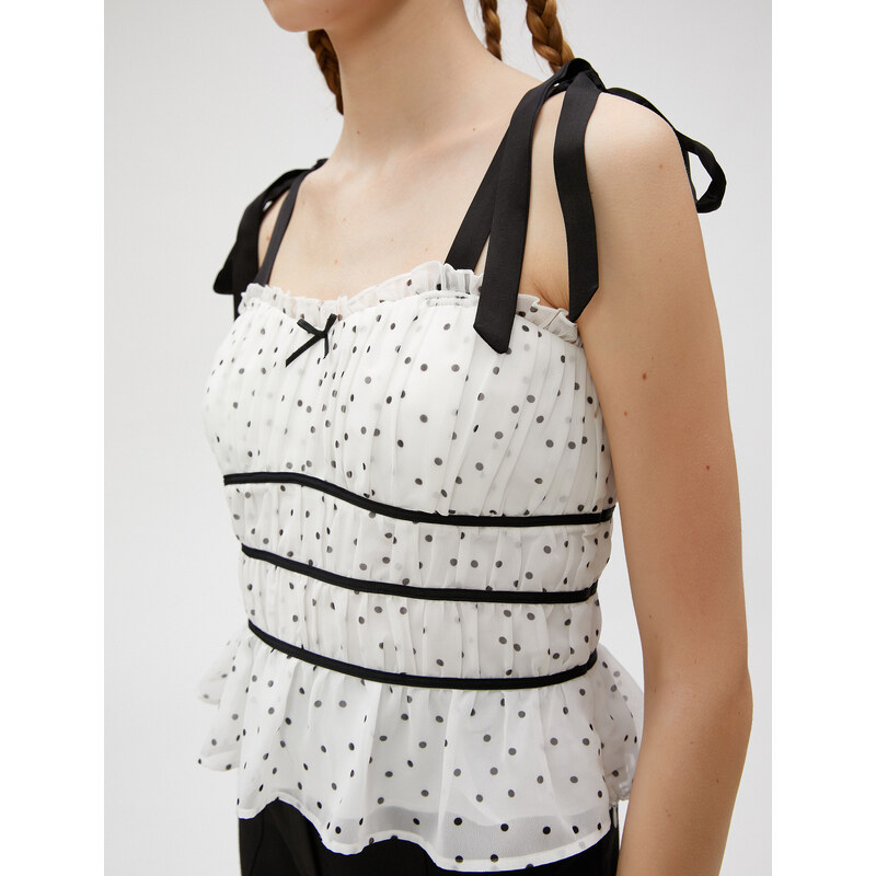 Koton Polka Dot Tulle Top Bowknot Strappy Gathered