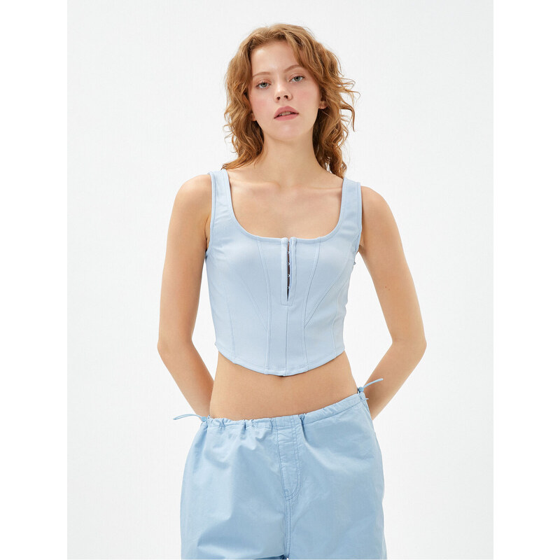 Koton Crop Undershirt U Neck Strappy Hooked Ribbed