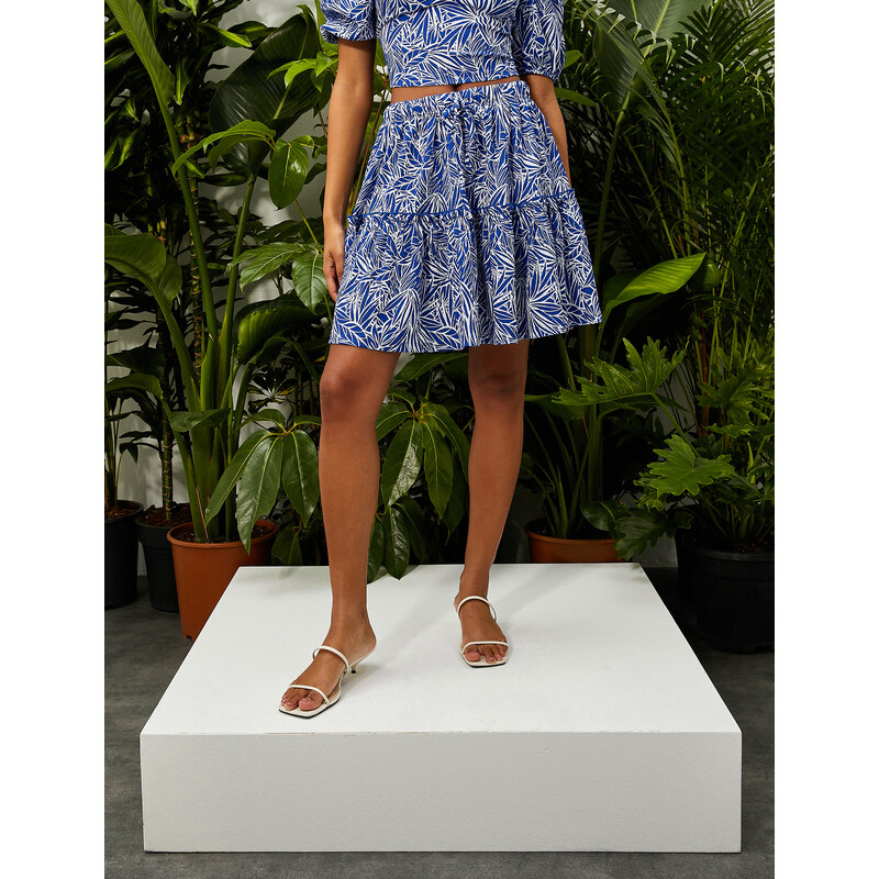Koton Mini Skirt With Tropical Print Tiered