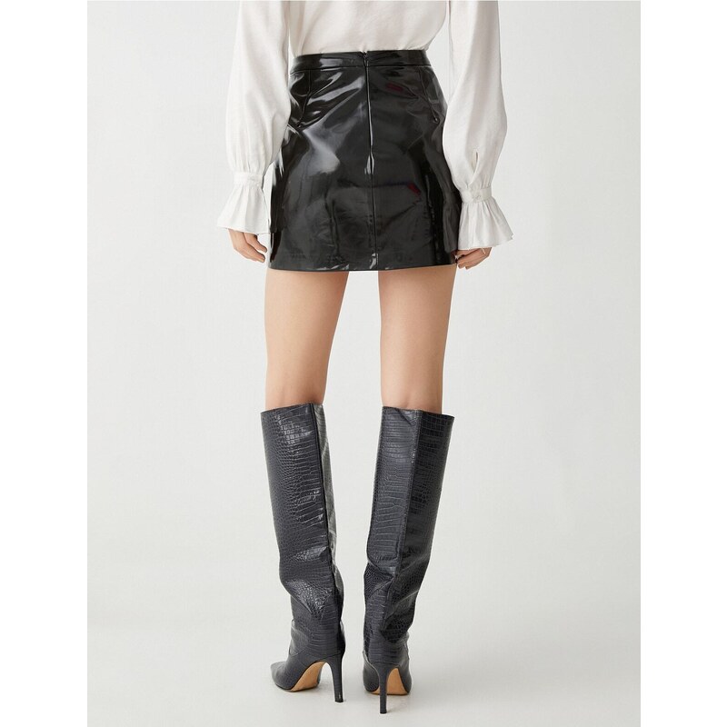 Koton Shiny Faux Leather Flounce Mini Skirt