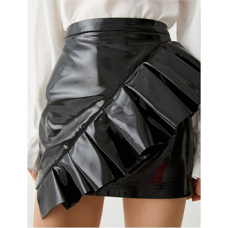 Koton Shiny Faux Leather Flounce Mini Skirt