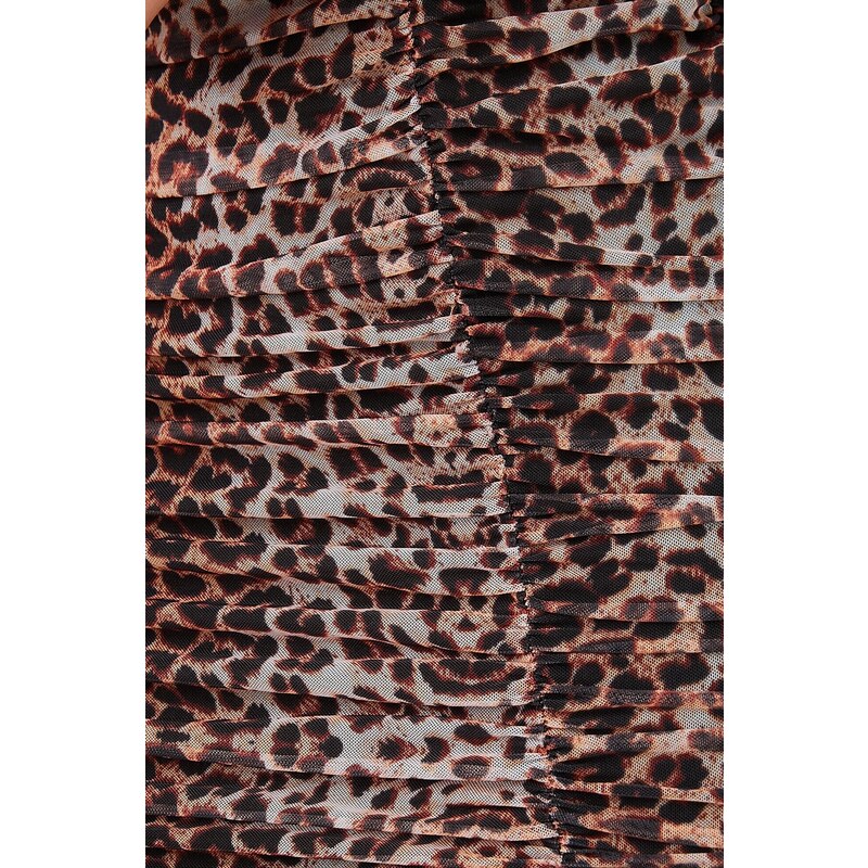 Koton Women's Long Sleeve Leopard Print Mini Dress 2sak80065ek