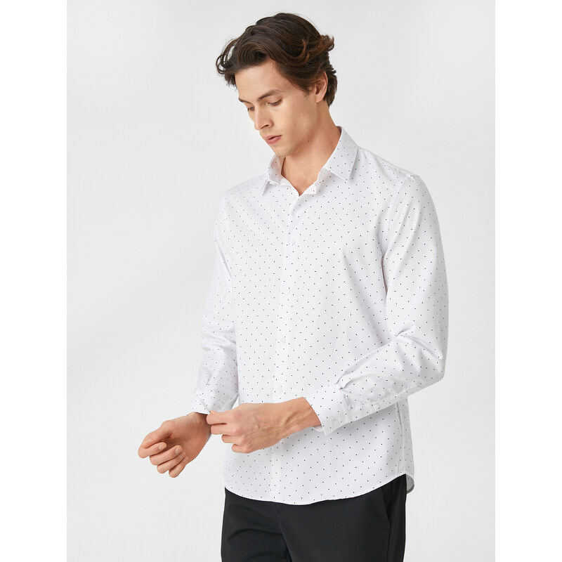 Koton Sporty Shirt Minimal Patterned Long Sleeved Slim Fit Non Iron