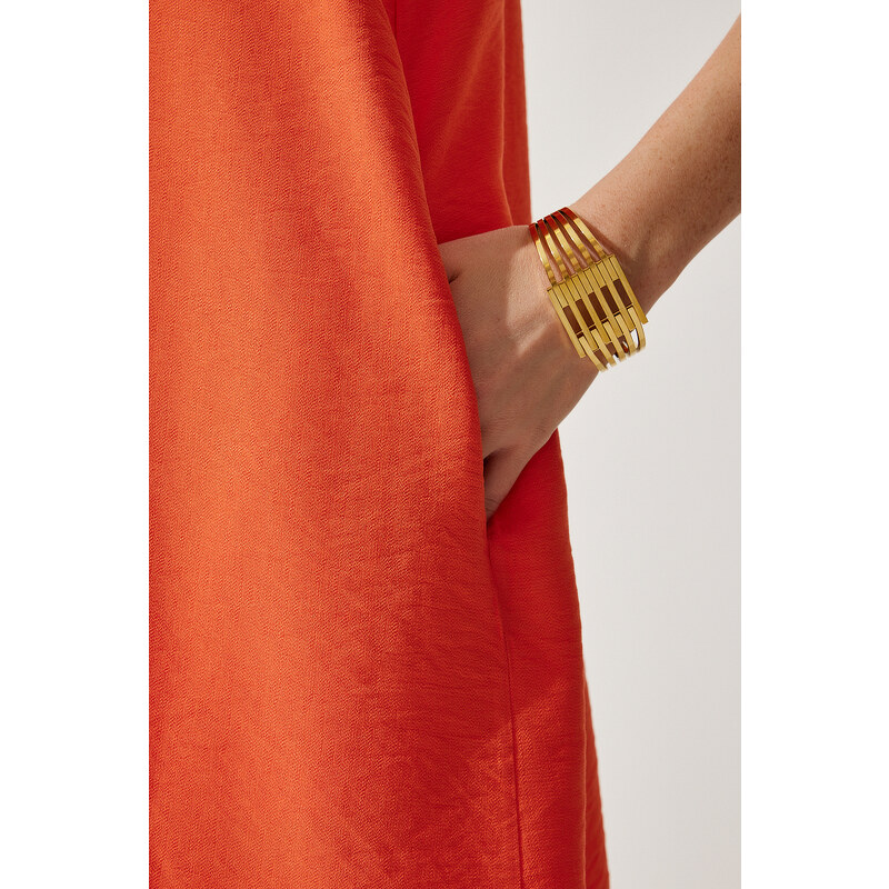Happiness İstanbul Women's Brick Sleeveless Linen Viscose A-Line Dress