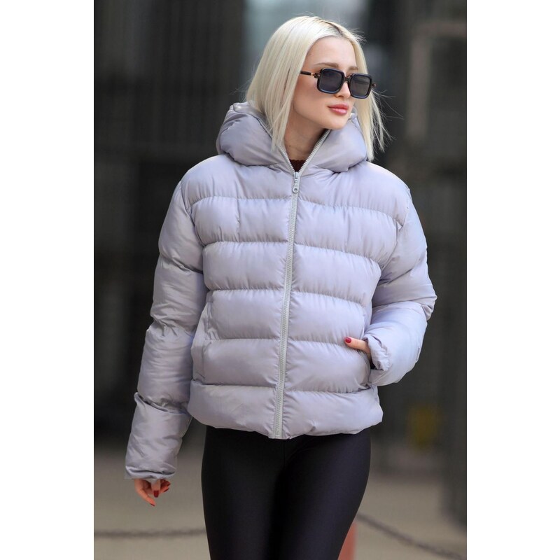 Madmext Women's Gray Hooded Puffer Coat