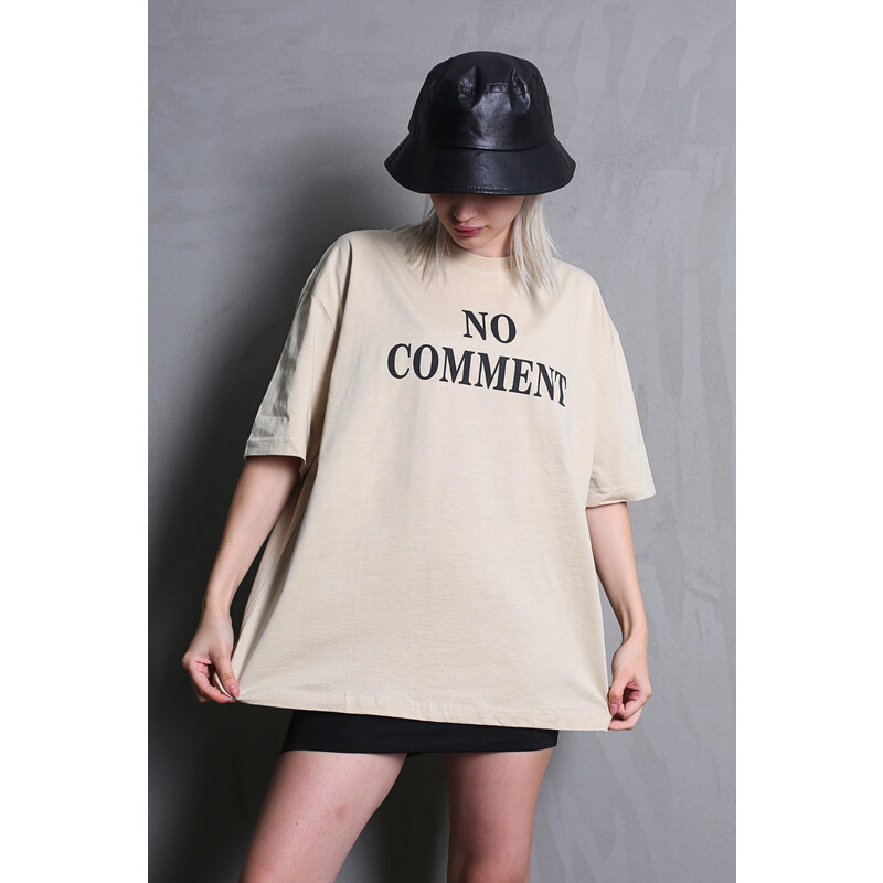 Madmext Beige Printed Crew Neck Women's T-Shirt