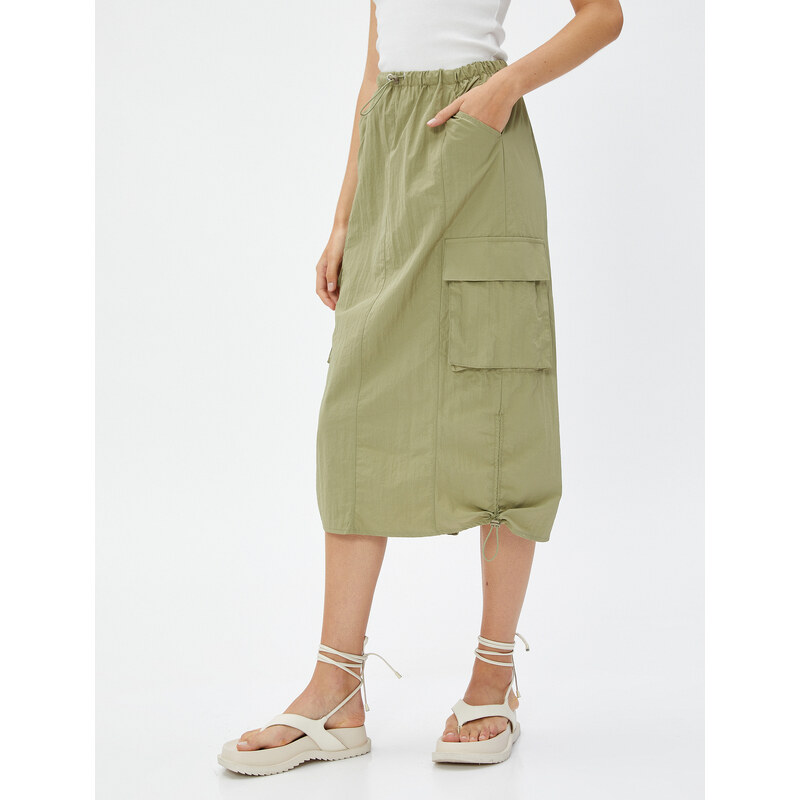 Koton Parachute Skirt Midi Large Pockets with Stopper Detail.