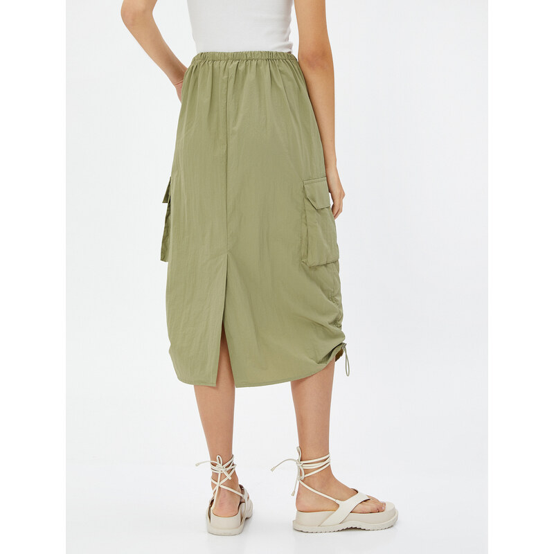 Koton Parachute Skirt Midi Large Pockets with Stopper Detail.