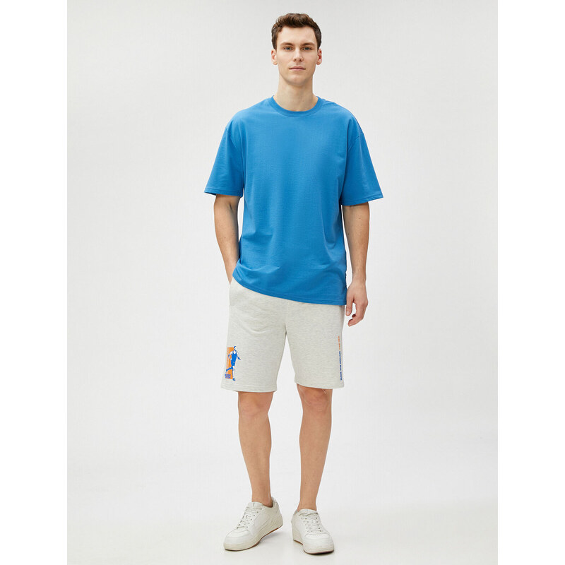 Koton Basketball Printed Shorts with Lace-Up Waist, Slim Fit with Pockets.