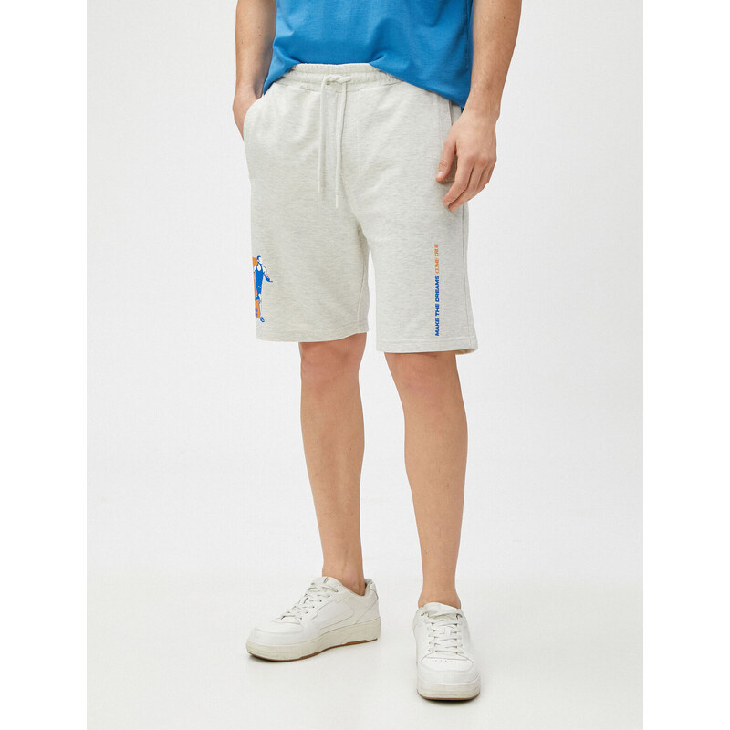 Koton Basketball Printed Shorts with Lace-Up Waist, Slim Fit with Pockets.