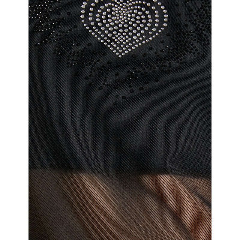 Koton Transparent T-Shirt Heart Stone Short Sleeve