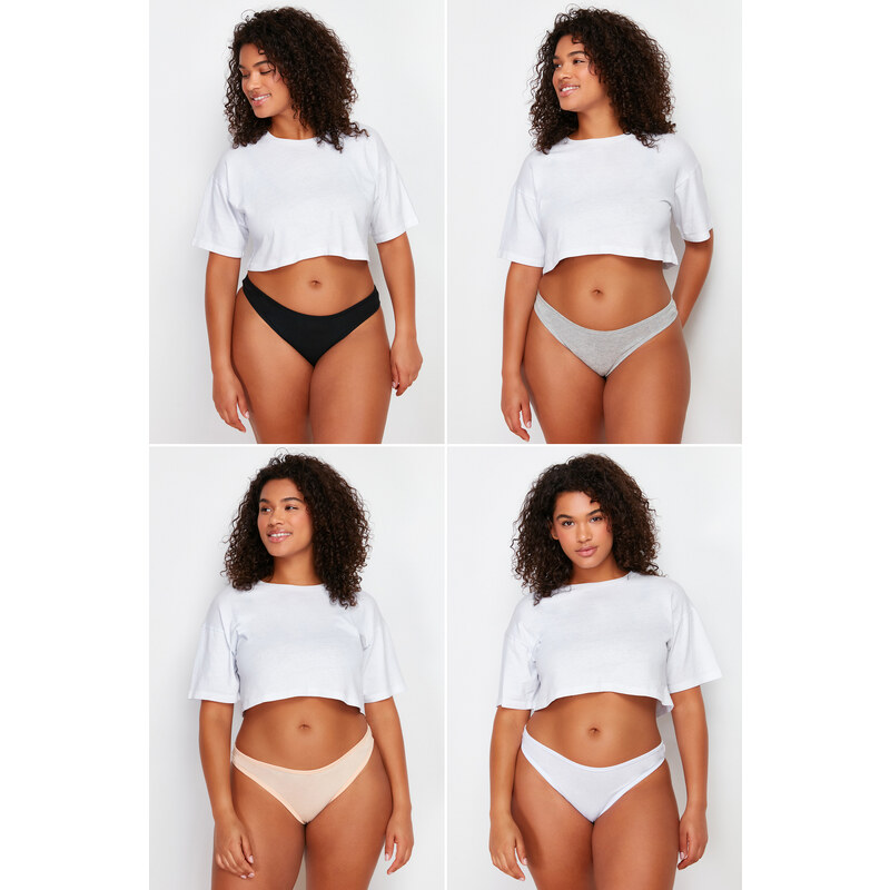 Trendyol Curve 2 White- 2 Tan- 1 Gray- 2 Black Packaged Plus Size Briefs