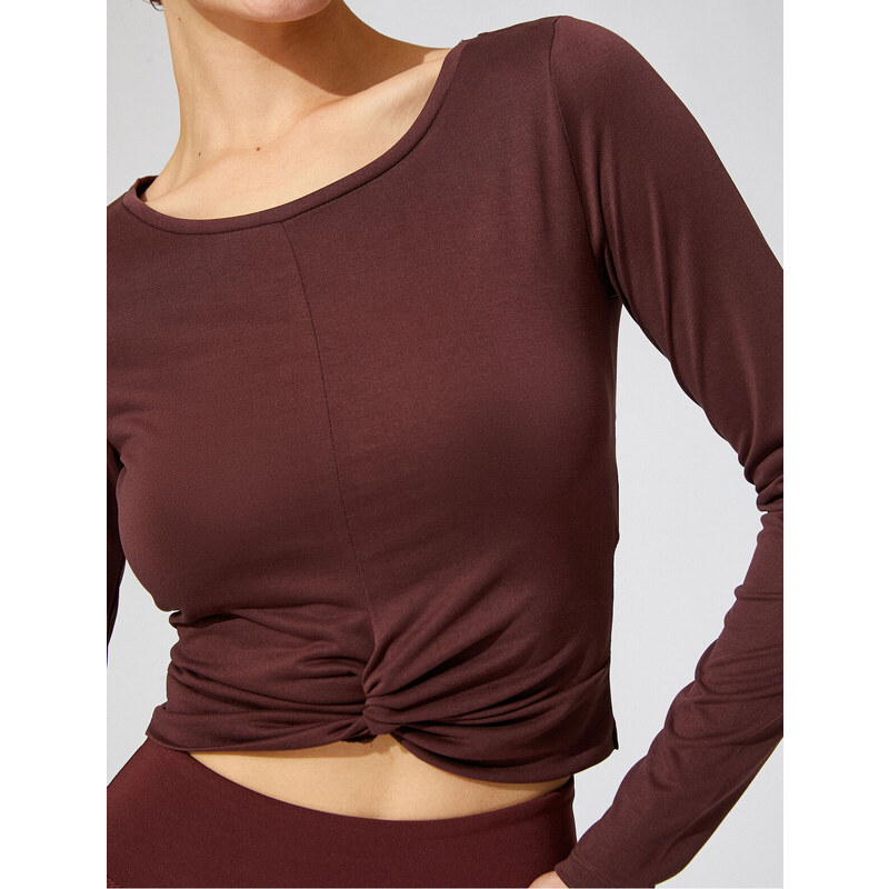 Koton Crop Yoga T-Shirt Twirl Detailed Long Sleeve Modal Blended Silky Textured