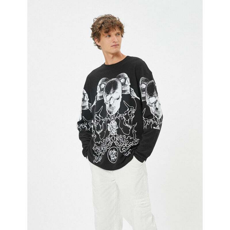 Koton Skull Printed Sweater Crew Neck Long Sleeved