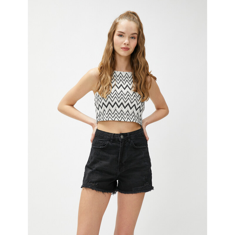 Koton Crop Athlete Halterneck Knitted Pattern