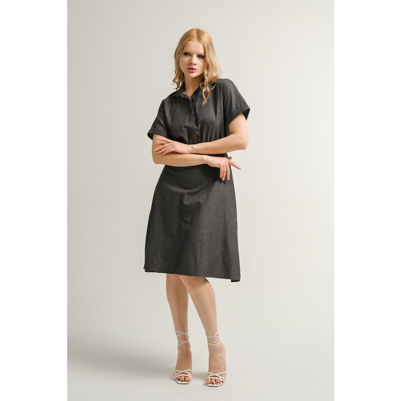 armonika Women's Anthracite Short Dress With Elastic Waist.